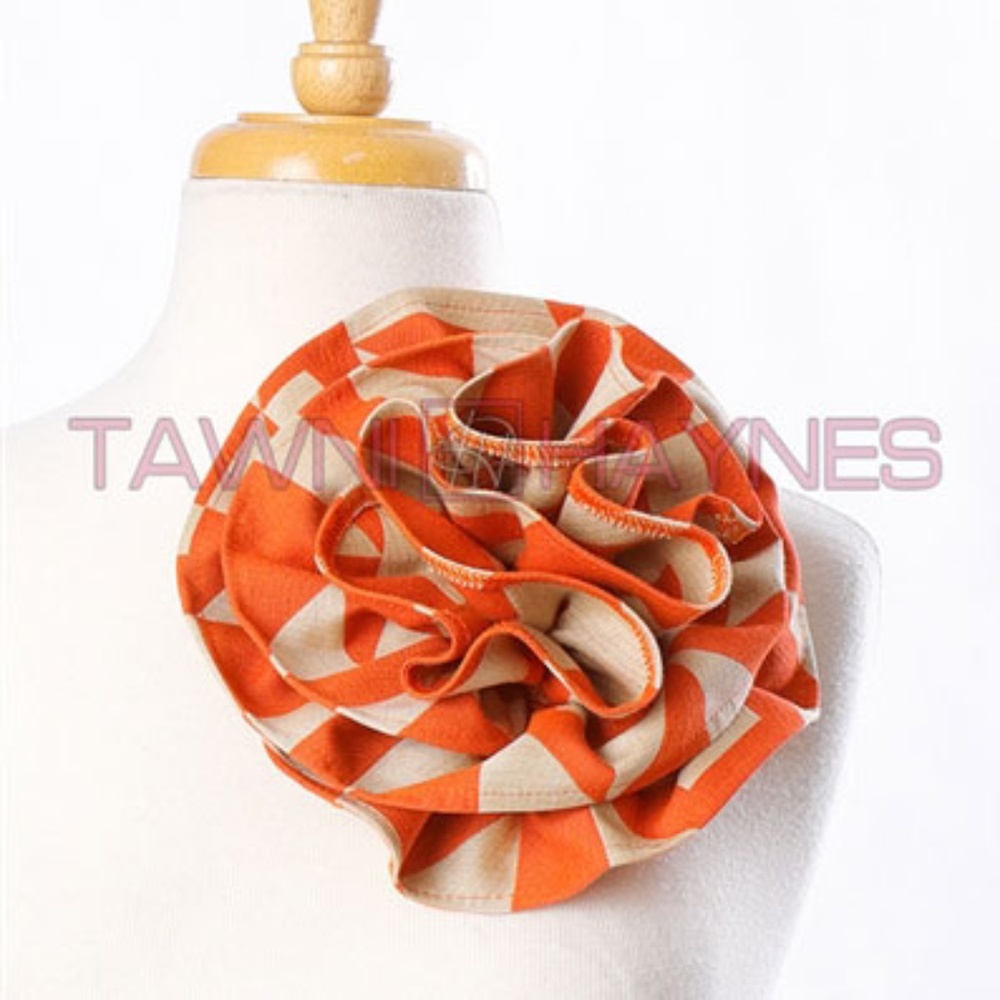 Circle Flower Pin (8 inch) -  Orange & Tan Brocade